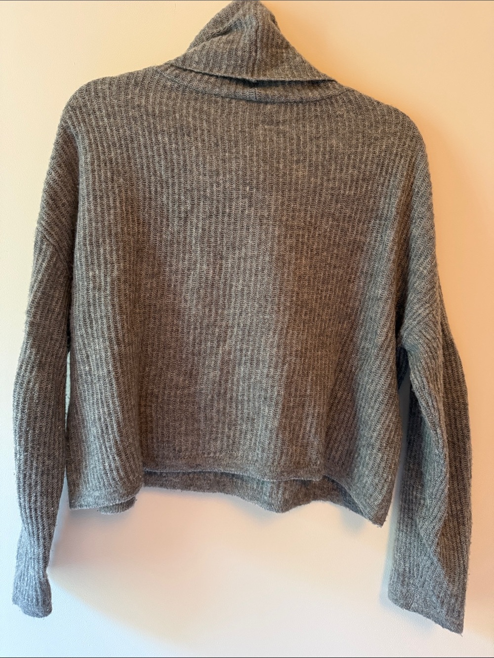 Soft Ribbed Grey Cowl Neck Sweater - Picture 4 of 5